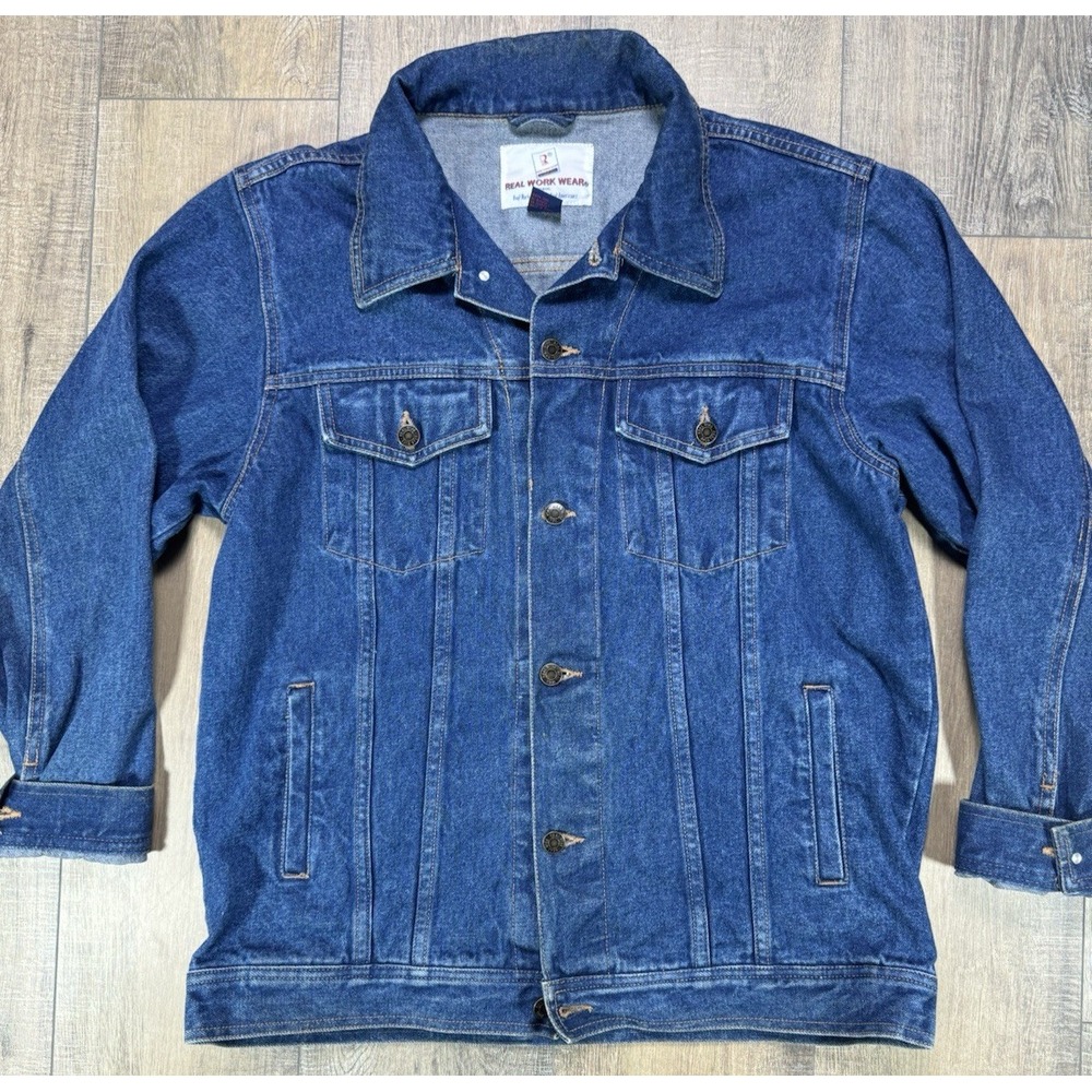 1990s Real Work Wear Blue Denim Jean Button Jacket Trucker Men's Size XL Vintage